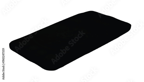 Single black rectangular device screen mockup rests diagonally against a clean white backdrop for.