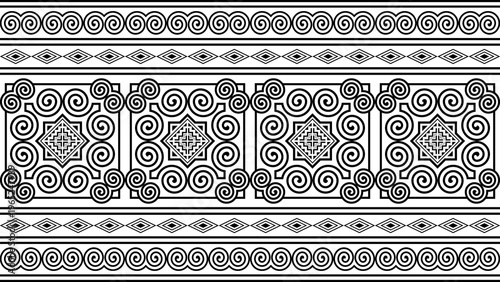 Hmong tribal design patterns feature unique black designs, suitable for use in clothing, blankets, and wallpaper.
