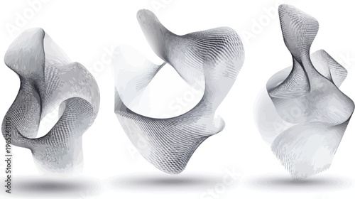 Three abstract gray forms on a white background, each with its own shadow