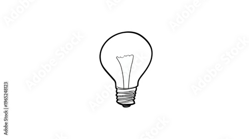 A simple, black-and-white illustration of a classic light bulb with a filament and screw base