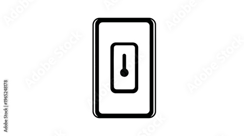 Black and white illustration of a rectangular light switch with a thermometer-like symbol