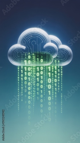 Cloud computing concept with binary code data flow from cloud on blue background modern digital technology and storage system