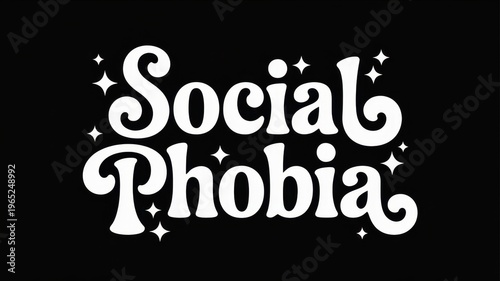 Social phobia text on black background, bold typography design with white letters and simple minimal style