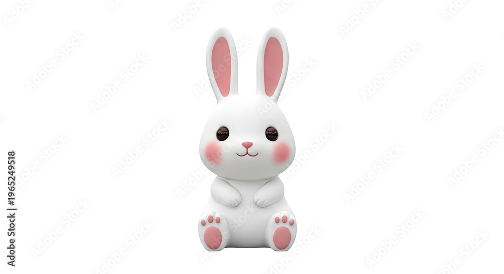 Obraz premium Cute Kawaii White Bunny with Pink Accents