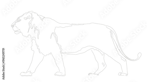 A side profile outline of a walking feline. Features show the head and tail, and paws