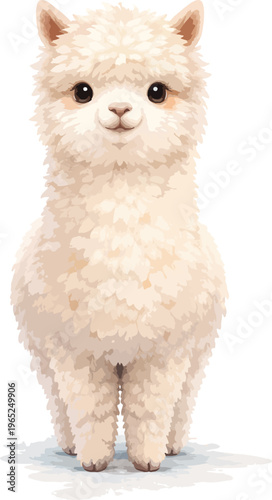 A white alpaca standing on a plain surface watercolor illustration
