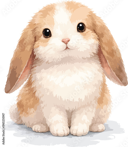 A cute brown and white rabbit with long ears watercolor illustration