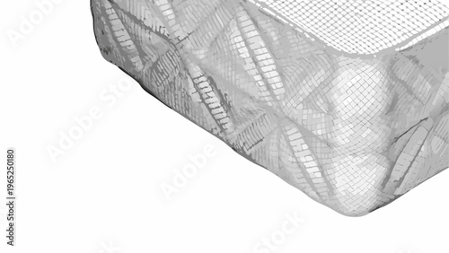 Crystalline wireframe structure close up with mesh surface and geometric pattern on white background