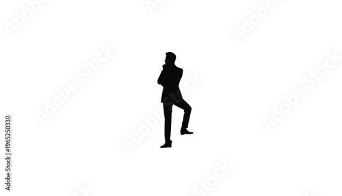 Black silhouette of a standing male figure with arms crossed in a rigid, assertive posture on white.
