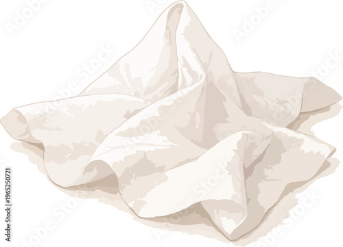A crumpled piece of white cloth watercolor illustration