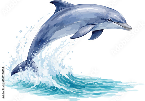 A dolphin jumping out of the water watercolor illustration