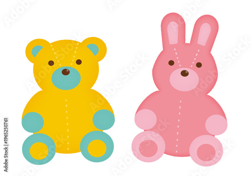 クマとうさぎのぬいぐるみのイラスト/Illustrations of bear and rabbit plush toys