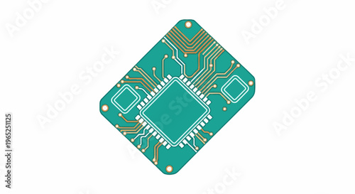 A schematic diagram of a teal circuit board with a central processor