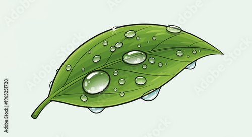 A vibrant green leaf adorned with numerous shimmering water droplets