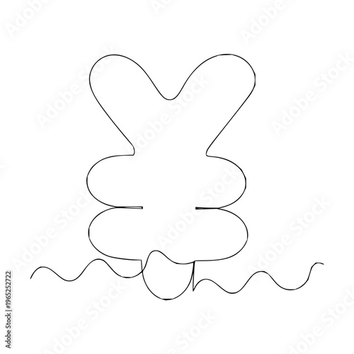 A single continuous line drawing of a stylized bunny rabbit emerging from abstract wavy lines, symbolizing nature and playful innocence