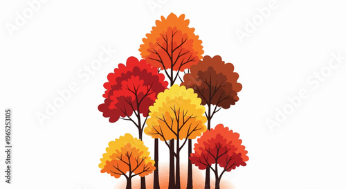 Group of autumn trees with vibrant red, orange, and yellow foliage