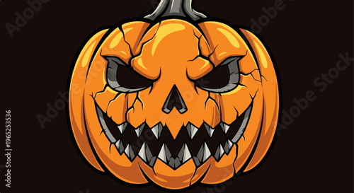 Creepy jack-o'-lantern with cracked surface and jagged teeth
