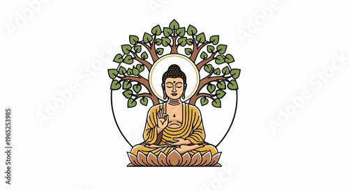 Serene Buddha meditating under a Bodhi tree, a symbol of enlightenment