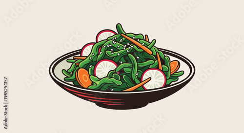 Vibrant green salad with sliced radishes and carrots in a bowl