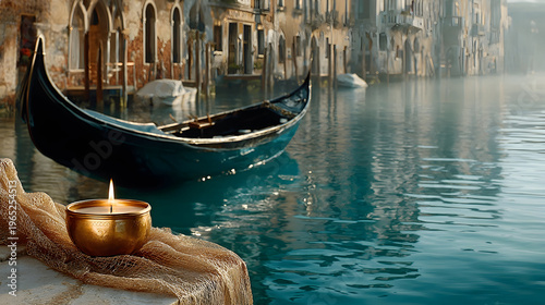 Floating Candle on Teal Boat at Dusk