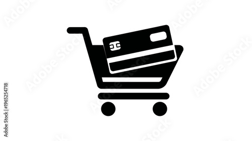 A shopping cart icon with a credit card inside, rendered in black on a white background