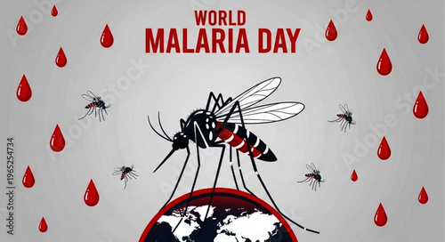 World Malaria Day Awareness Illustration with Mosquito and Globe
