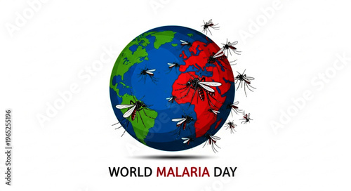 World Malaria Day Awareness Illustration with Mosquitoes and Globe