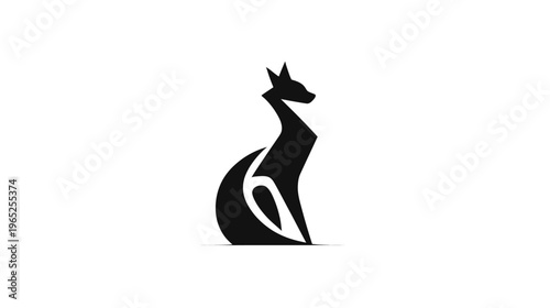 A minimalist black silhouette of an animal, stylized with sharp angles and curves
