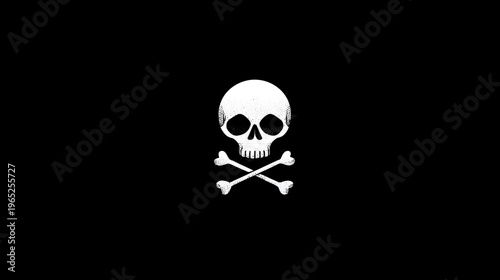 A stark, white skull and crossbones on a vast, black background. Classic symbol of danger