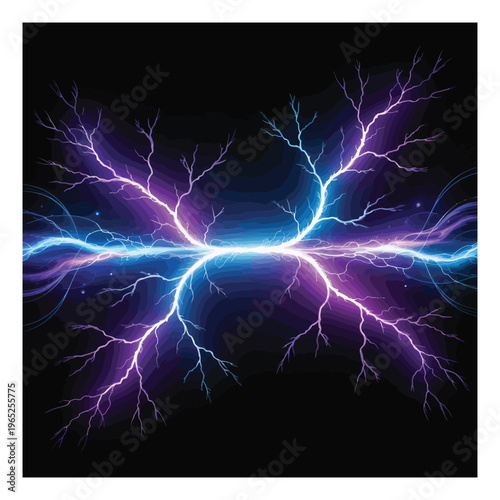 Electrical discharge effect, powerful voltage, lightning bolt, plasma current, magic power, abstract glow, energy blast, bright light, shock wave