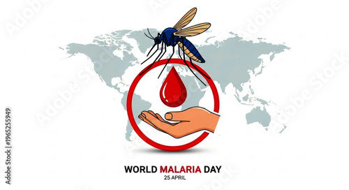 World Malaria Day Awareness Vector with Mosquito and Blood Drop