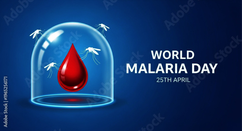 World Malaria Day Concept with Blood Drop and Mosquitoes Vector