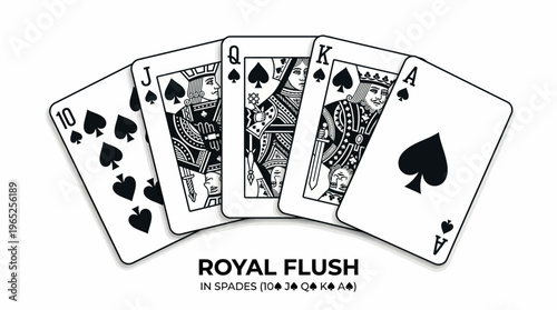 Royal Flush in Spades Vector Poker Cards Illustration | Casino Winning Hand Artwork | Gambling Icon Graphic Design | Playing Card Deck Vector Art