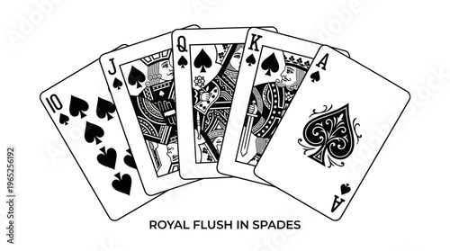 Royal Flush in Spades Vector Poker Cards Illustration | Casino Winning Hand Artwork | Gambling Icon Graphic Design | Playing Card Deck Vector Art