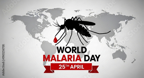 World Malaria Day Awareness Banner with Mosquito and World Map