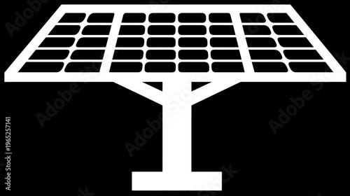 A white illustration of a solar panel on a stand against a black background