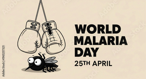 World Malaria Day Illustration with Boxing Gloves and Defeated Mosquito