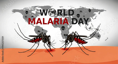 World Malaria Day Illustration with Mosquitoes Biting Human Skin