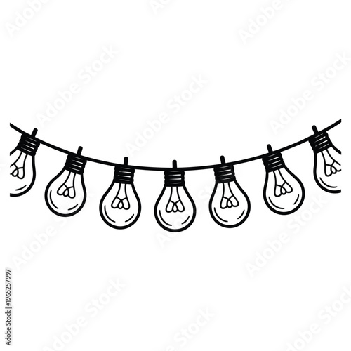 String of light bulbs hanging in arch shape for festive event decoration or outdoor garden party lighting design element with Edison style