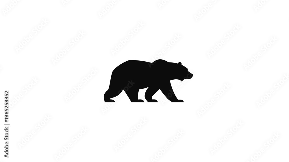 Fototapeta premium A simple, black silhouette of a bear walking on a white background, in profile