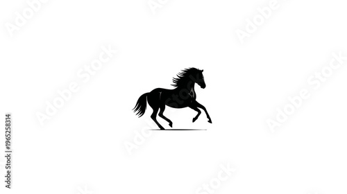 A silhouette of a horse mid-gallop, showcasing its powerful form against a stark white background