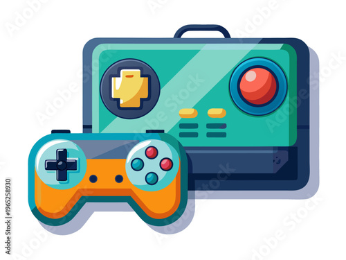 Portable game controller and console placed on flat surface