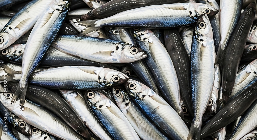 Obraz premium Pile of fresh sardine fish caught for seafood market