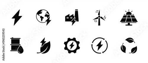 Renewable Energy and Green Power Icons Set