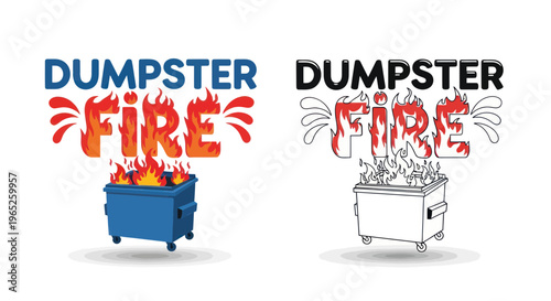 Dumpster Fire Icon: Color and Outline Versions