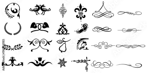 Set of decorative divider elements. Divider ornament, borders, doodle, separators, page dividers, header