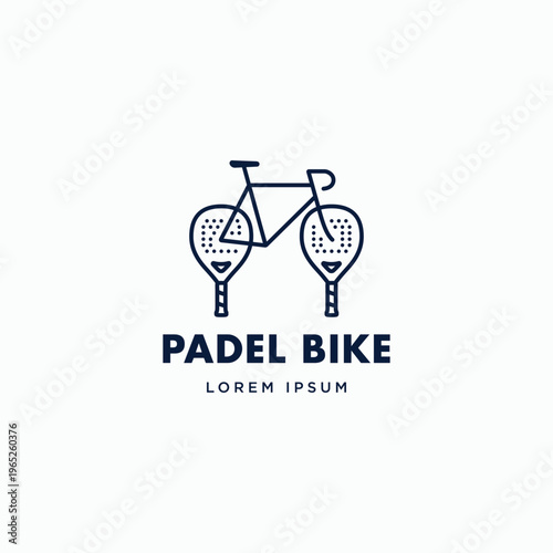 Padel and bicycle logo design combination. Sport equipment symbol logo icon sign linear style