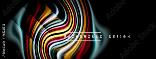 Abstract flowing lines create vibrant, dynamic design. Dark background emphasizes colorful waves, modern aesthetic.
