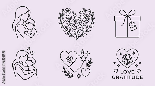 Elegant Mother’s Day Line Icon Set