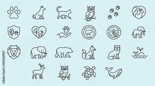Modern Animal Protection Line Icon Set